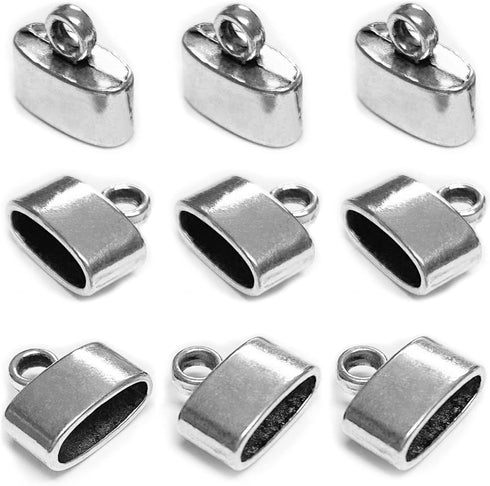 Flat Leather Cord End Caps 50 pcs Round Tassel End Caps Barrel End Caps Bracelet Making Supplies Leather Bracelet Making Kit Silver Cord End Cap K...