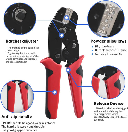 Crimping Tool for Non-Insulated Open Barrel Terminals & Receptacles,Wire Crimper,Wire Crimping Tool, Electrical Crimping Tool for AWG 23-16 (0.25-...