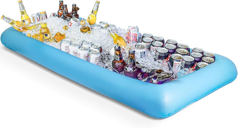 Novelty Place Inflatable Ice Serving Buffet Bar with Drain Plug - Blue Salad Food Tray and Drinks Cooler for Party Picnic & Camping (Pack of 1)...