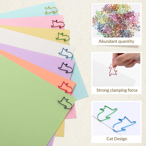 100 Pcs Paper Clips 1.34 x 0.8 Inches Multicolored Paper Clips Cute Paper Clips Journaling Supplies for Bookmark Study Gifts (Cat)...