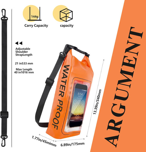 IP68 Waterproof Dry Bag, 2L - Roll Top Waterproof Pool Bag?dry bags for kayaking waterproof-w/Phone Pouch,Large Waterproof Phone Pouch,Boating & K...