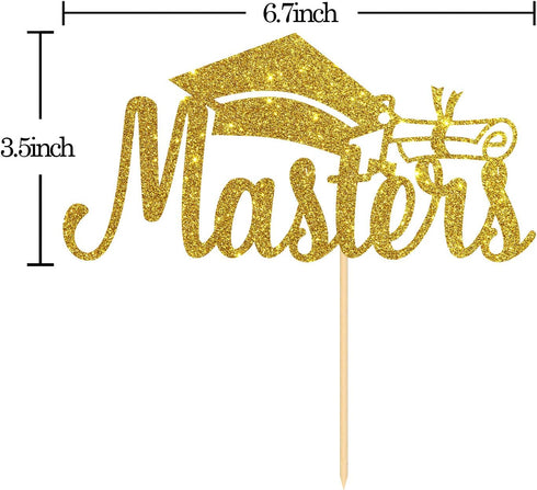 Congrats Masters Cake Topper - Gold Glitter Congrats Grad - Mastered It, College Graduation Party Decorations...