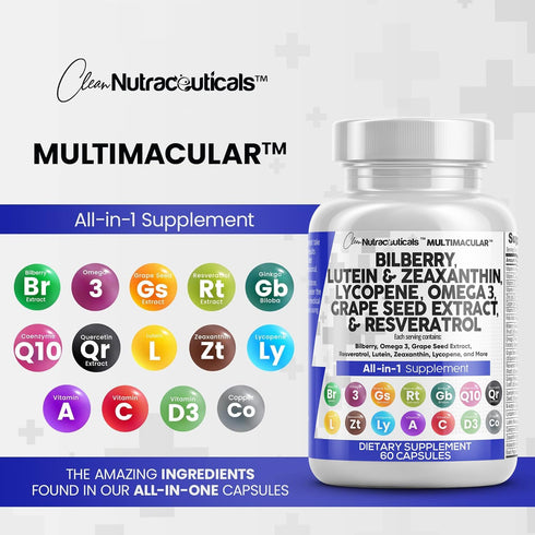 Eye Health Vitamins with Bilberry 6000mg Lutein & Zeaxanthin 40mg Lycopene 40mg Resveratrol 3000mg Grape Seed Extract 6000mg Omega 3 4000mg Astaxa...