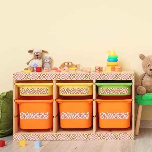 Whaline 98.4ft Retro Groovy Bulletin Board Borders Pink Brown Checkered Flower Die-Cut Rolled Bulletin Board Trim for School Classroom Office Chal...