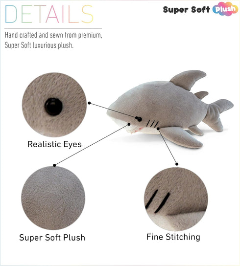 DolliBu Shark Plush - Super Soft Stuffed Animal Marine Gray Shark, Realistic Ocean Animal Plush Toy Shark for Boys and Girls, Cute Sea Creature Pl...