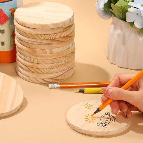 12 Pieces Unfinished Wood Coasters, GOH DODD 4 Inch Round Blank Wooden Coasters Crafts Coasters for DIY Architectural Models Drawing Painting Wood...