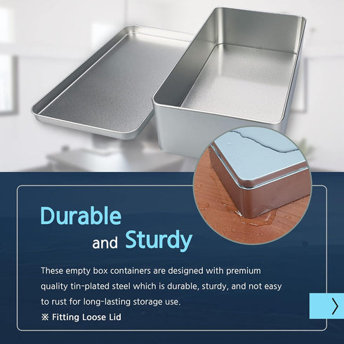Silver Metal Tin Box Lids - Large Containers, Holder for Keeping Car Keys, Cookie, Pencil Case, 8.2 x 4.7 x 2.4 inch...