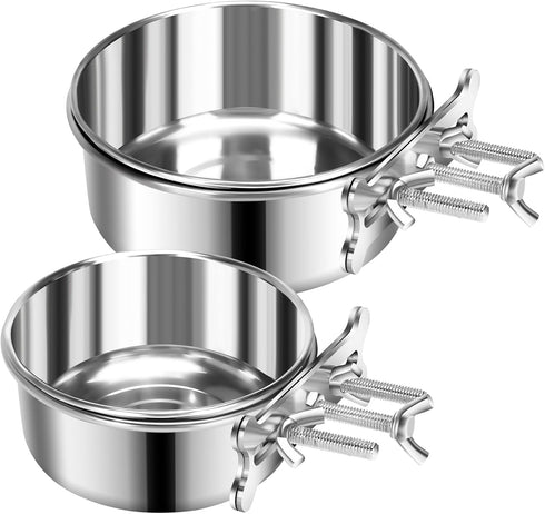 Dog Food Water Bowl for Cage with Clamp Holder, Stainless Steel Pet Kennel Hanging Bowls Non-Spill Detectable Bowls Crate Feeder for Small Medium ...