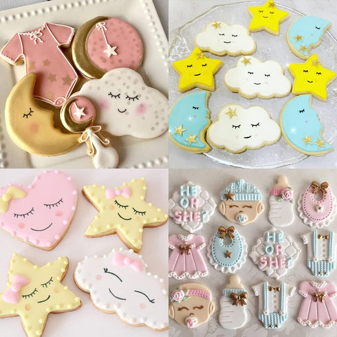 Twinkle Twinkle Little Star Themed Cookie Cutters, 7 Pack Baby Shower Baking Molds Stainless Steel Biscuit Sandwich Cake Cutter Set with Moon, Sta...