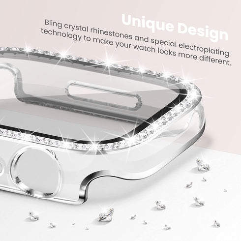Goton 2 Pack Bling Screen Protector Case for Apple Watch Series 9 8 7 41mm with Tempered Glass, Women Glitter Diamond Rhinestone Full Protective B...