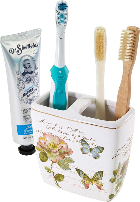 Avanti Linens - Toothbrush Holder, Ceramic Bathroom Accessories, Artsitic Home Decor (Butterfly Garden Collection)...