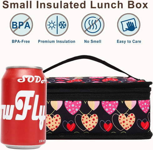 FlowFly Small Lunch box Insulated Soft Bag Mini Cooler Back to School Thermal Meal Tote Kit for Kids, Girls, Boys,Women,Men, Heart...