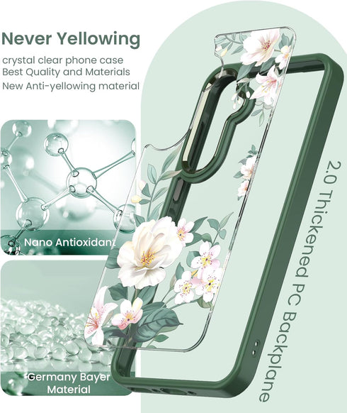 for Samsung Galaxy A35 5G Case+Tempered Glass Screen Protector,Military Grade Protective Slim Soft TPU & Hard PC,Girls Women Crystal Clear Flower ...