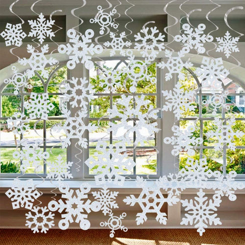 GOER 36 Pcs Snowflake Hanging Swirls for New Year Christmas Winter Party Decorations...