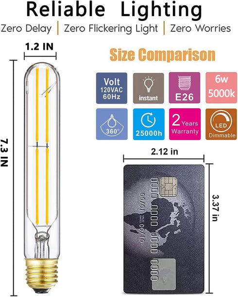 Dimmable E26 Light Bulbs 6W Equal 60 Watt Edison LED Light Bulb AC120V Daylight 5000K 60W 600LM T10 LED Bulb Medium Base E26 LED Bulb Pack of 4 (7...