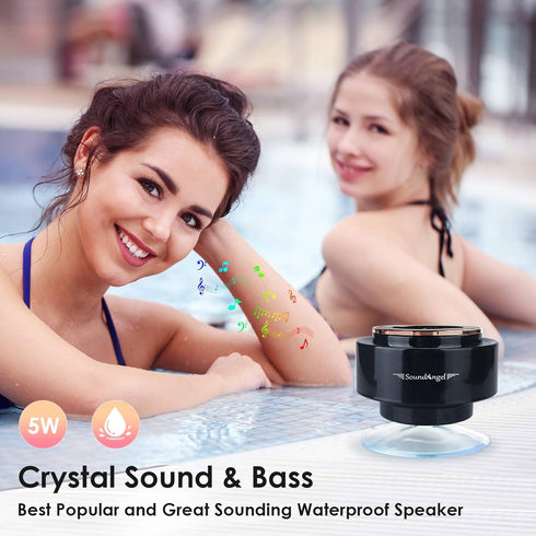 XLEADER Rose Gold Bluetooth Shower Speaker, SoundAngel Mate Certified IPX7 Waterproof Bathroom Speaker with Suction Cup Mic 5W Crystal Sound, 15H ...