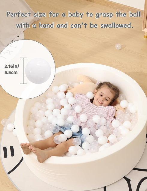 100 Ball Pit Balls-Thicken Plastic Play Balls for Toddlers Babies Playpen Balls for Tent Ball Pool Bounce House Party Decoration (Clear&White)...