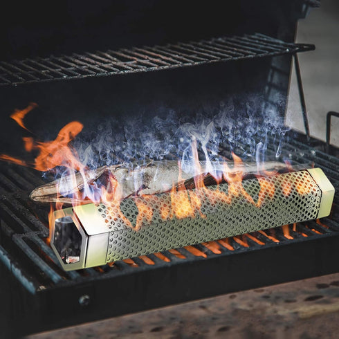 Smoke Tube for Pellets, YiiMO 12'' Pellet Smoker Up to 6Hrs of Cold Hot Smoking, Brush n Meat Sticks, Portable Hexagon Fits All Electric Gas Charc...