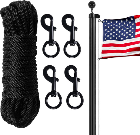 Flag Pole Rope Kit 50Ft x 1/4" Diameter Halyard Rope with 4 Pcs Zinc Alloy Swivel Snap Hooks Clips Outdoor Flagpole Hardware Accessories Camping R...
