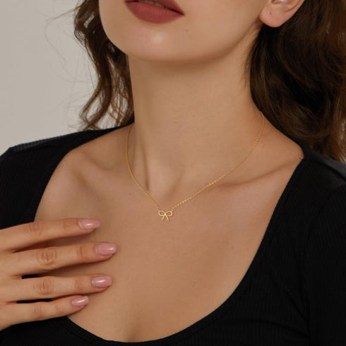 Bow Necklace for Women, Dainty 14K Gold/Silver Plated Bowknot Choker Necklace for Women Beads Chain Cute Pendant Necklaces Fashion Jewelry Gifts...