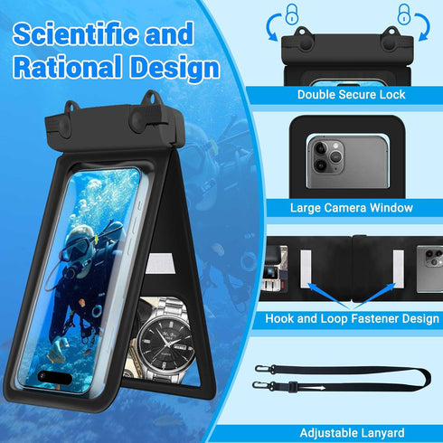 Waterproof Phone Pouch, IPX8 Double Space Cell Phone Case for iPhone 15 14 13 Pro Max Plus Samsung Galaxy S23 S22 Ultra, Detachable Lanyard, Cruis...