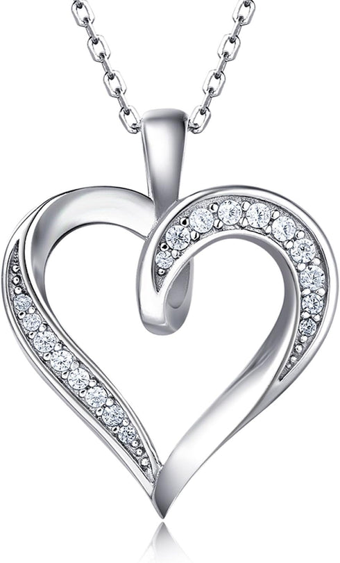 Billie Bijoux Silver Love Heart Necklace 925 Sterling Silver Platinum Plated Round CZ Woman's Jewelry Gifts for Women...