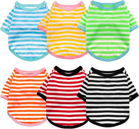 6 Pieces Dog Striped T-Shirt Dog Shirt Breathable Pet Apparel Colorful Puppy Sweatshirt Dog Clothes for Small to Medium Dogs Puppy (L)...