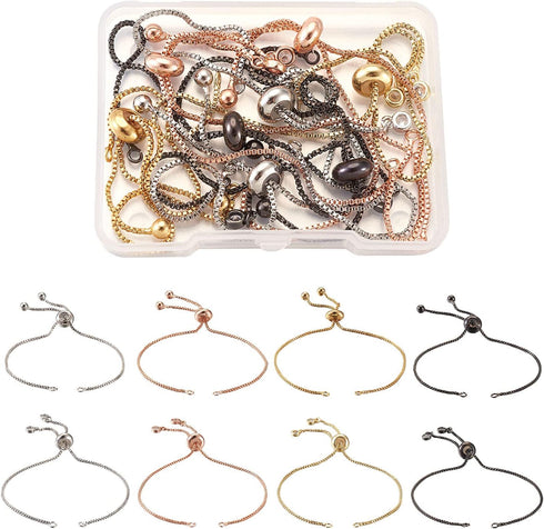FASHEWELRY 16Pcs Adjustable Slider Bracelet with Ball Ends Slider Extender Chains with Rhinestone Ends for DIY Bracelet Jewelry Making...