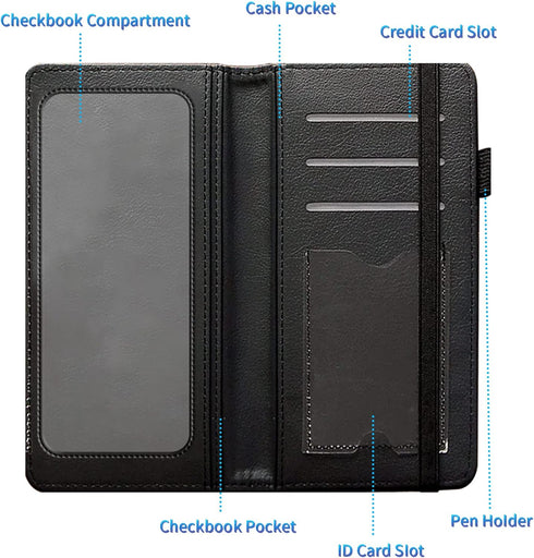 Checkbook Covers for Men and Women, Leather RFID Check Book Holder Wallet with Credit Card Slots, Personal Duplicate Checks Holder with Pen Holder...