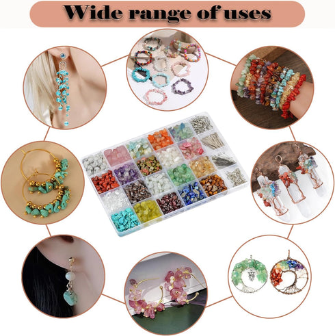 LPBeads Jewelry Making Kit 1200 PCS Natural Crystal Beads in 20 Colors Gemstone, Jump Rings, Earring Hooks, Pins, Elastic Bracelet String for Girl...
