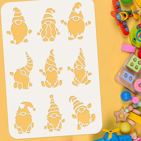 FINGERINSPIRE Gnomes Stencil 8.3x11.7inch Reusable 9 Style Gnomes Pattern Painting Template DIY Art Dwarfs Drawing Stencil for Card Making, Scrapb...