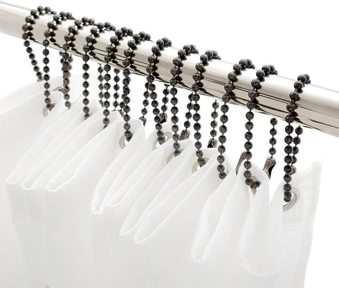 Antique Nickel Shower Curtain Hooks, 6 Inch Ball Chain Design, 12 Pack Rust-Resistant Metal Curtain Rings for Bathroom Rods, Heavy Duty 4.5mm Show...