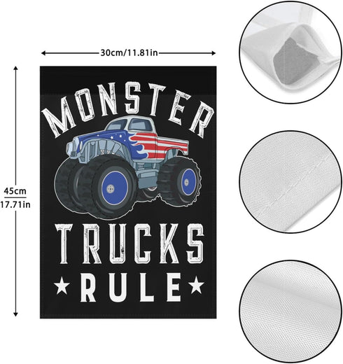 Monster Trucks Rule Garden Flags Double Sided, Art Funny Garden Flag Yard House Flags Double Sided Yard Decor Monster Trucks Rule Yard Flags...