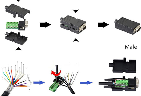 SinLoon VGA DB15 Solderless Connector 3+9 D-SUB 15 Pin VGA 3 Row Breakout Board Adaptor with Case+Screwdriver(2-Pack Male)...
