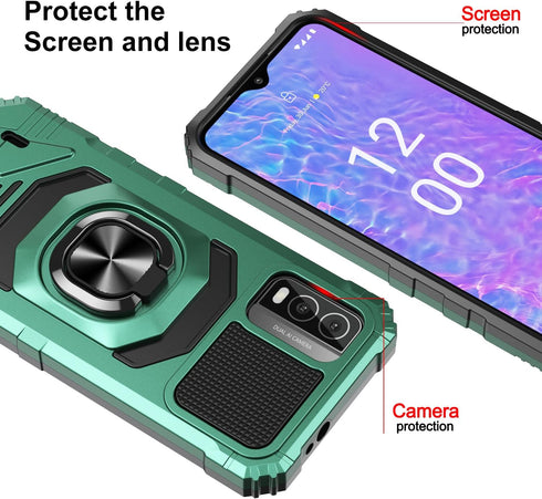 for Nokia C210 Case with Tempered Glass Screen Protector,Military Grade Heavy Duty Shockproof Protective Cover,with Ring Kickstand Full-Body Prote...