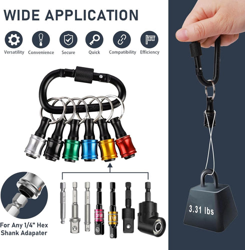 Bit Holder Cool Gadgets, Quick Release Bit Holder, 12Pcs 1/4 Drill Bit Holder Keychain, w/Black 105° Right Angle Drill Attachment for Tight Spaces...