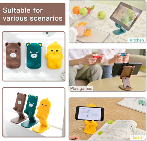 Cute Cell Phone Stand Foldable Adjustable Animal Phone Holder for Desk Silicone Protection Compatible with iPhone 16 15 14 13 12 Pro Max iPad Tabl...