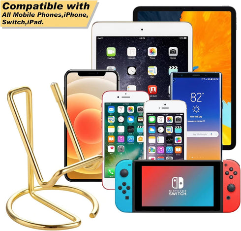 2 Pack Cell Phone Stand for Desk, Cute Metal Gold Cell Phone Stand Holder Desk Accessories, Compatible with All Mobile Phones, iPhone, Switch, iPa...