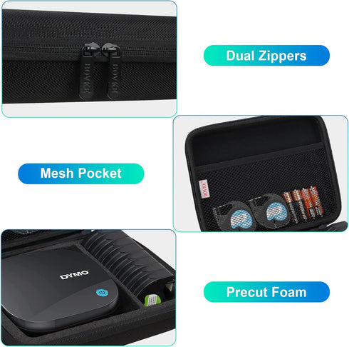 BOVKE Travel Case for DYMO LetraTag 200B Bluetooth Label Maker, DYMO LetraTag Wireless Compact Label Printer Holder with Extra Space for Letratag ...