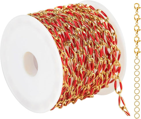 UMAOKANG Stainless Steel Chain for Jewelry Making Dainty Gold Plated Chain Necklace for Women Red Enamel Jewelry Chain with Jump Rings and Lobster...