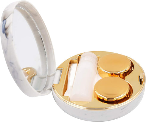 Honbay Fashion Marble Contact Lens Case Portable Contact Lens Box Kit with Mirror (Round) (Gold)...