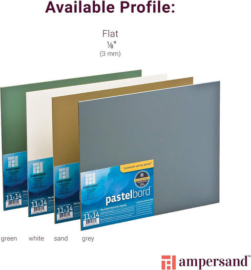 Ampersand Art Supply Pastel Painting Panel: Museum Series Pastelbord, 5" x 7" - Pack of 3, Green, 1/8 Inch Flat Profile...