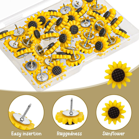 40 PCS Sunflower Push Pins Sunflower Decor Cork Board Flower Tacks Sunflower Thumb Tacks Decorative Sunflower Tacks Sunflower Desk Decor Sunflower...