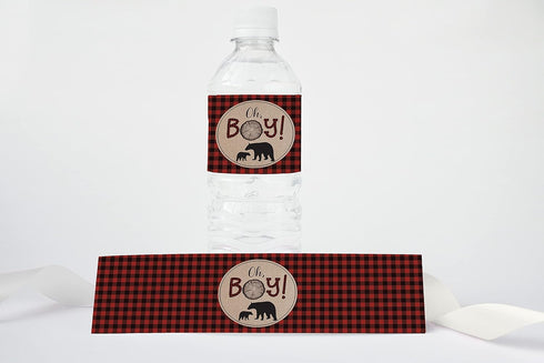 Your Main Event Prints Lumberjack Baby Shower Bottle Wraps - 25 Bear Water Bottle Labels - Decoration Favors...