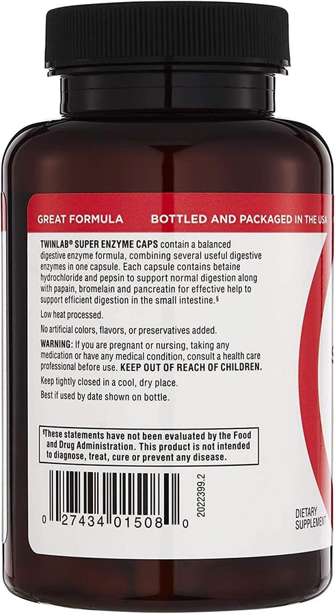 Twinlab Super Enzyme Caps - Constipation Supplement with Digestive Enzymes - 50 Capsules...