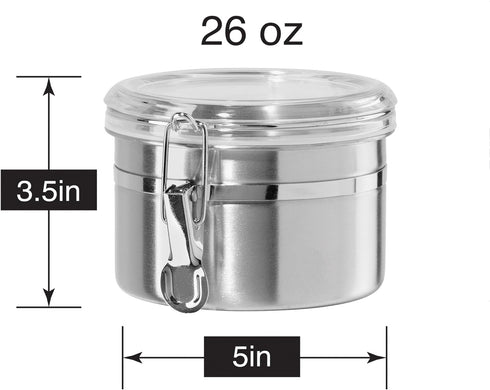 OGGI Stainless Steel Kitchen Canister 26 fl oz - Airtight Clamp Lid, Clear See-Thru Top - Ideal for Kitchen Storage, Food Storage, Pantry Storage....