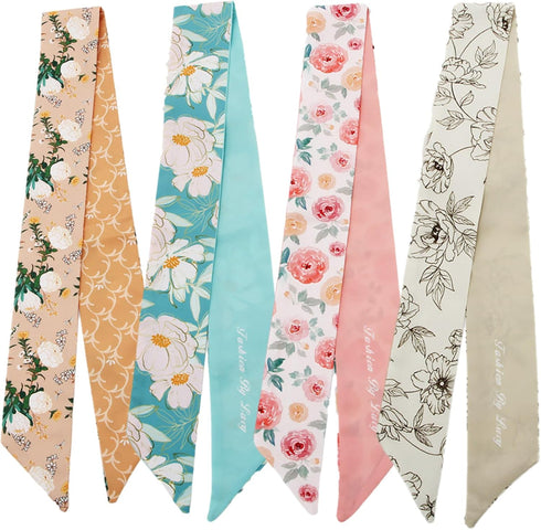 4 Pack Purse Scarf for Bags Silk Head Scarf for Hair Handbag Women Scarfs Band Hair Neck Scarves Fashion Gifts,108-1...