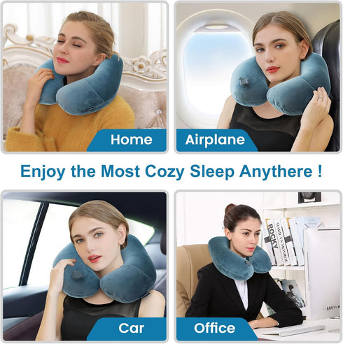 Inflatable Travel Neck Pillow for Airplane Train Car Washable Pillowcase U Shaped Office Napping Pillow...