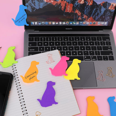 Cute Dog Sticky Notes with Paper Clips, 210 Sheets Cartoon Animal Self-Stick Notes Index Tabs Dog Shape Memo Pads Index Tabs 7 Pack (7 Color)...