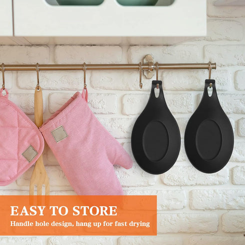 DOITOOL 2PCS Black Silicone Spoon Rests for Kitchen Counter Stove Top, Silicone Spoon Holder for Stove Top Countertop Spatula Ladle Spoon Utensil ...
